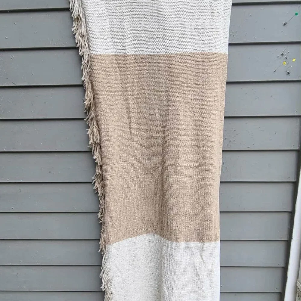 Mark & Graham Williams Sonoma Taupe Gray Acrylic Knit Throw Scarf w fringe